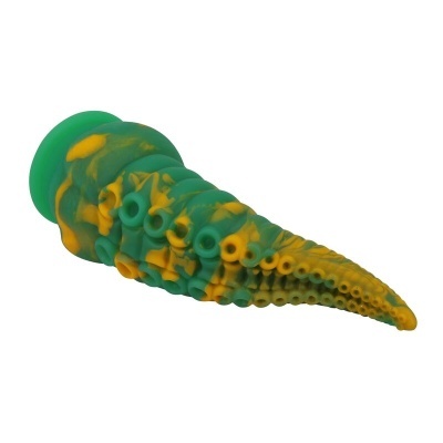 Tentáculo verde e amarelo com ventosas em perfil isolado