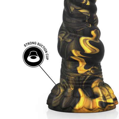 Produto preto com padrões dourados, base com ventosa forte