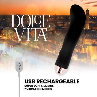 vibrador preto de silicone com base prateada e carregamento USB com texto promocional