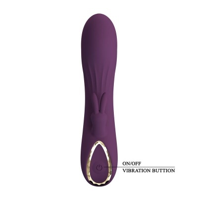 Vibrador roxo em silicone com botão dourado ON/OFF