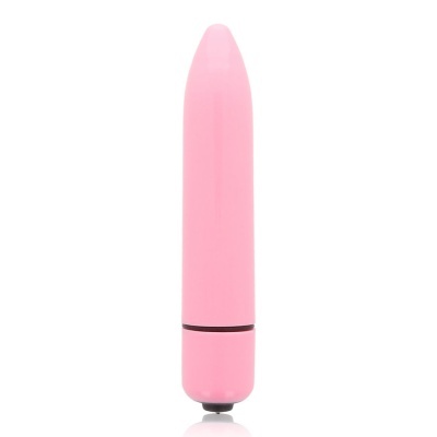 Vibrador cor-de-rosa cilíndrico com base preta