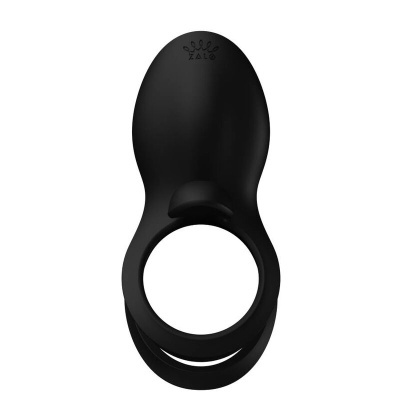 Anel sexual preto com aba oval e logo ZALO em relevo