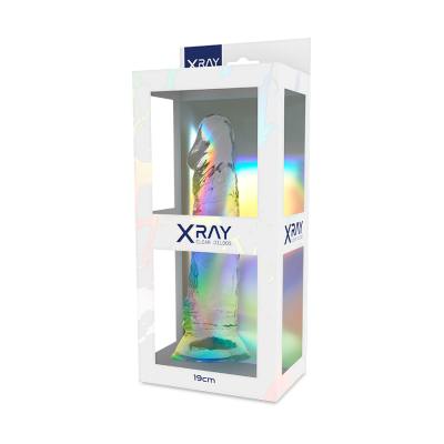 Produto de silicone transparente iridescente em caixa branca com texto XRAY CLEAR 21 LOODS