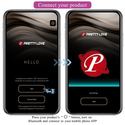 Ecrãs de telemóvel a mostrar aplicação Pretty Love para ligação Bluetooth