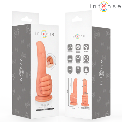Embalagem de dildo flexível Intense Bender cor pele com ventosa e descrições técnicas