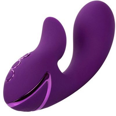 Vibrador roxo em silicone com botões e detalhes metálicos