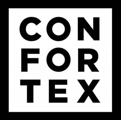 Logótipo CONFORTEX em letras pretas num fundo branco