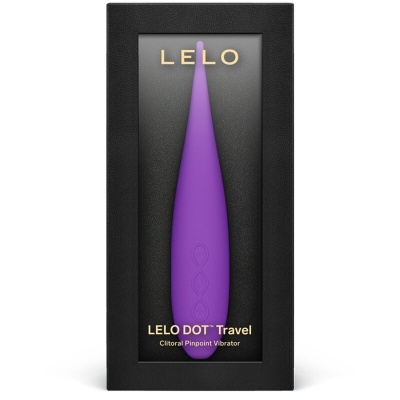 Vibrador pontual roxo LELO DOT Travel em caixa preta