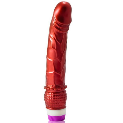 Vibrador vermelho texturizado com base branca e roxa