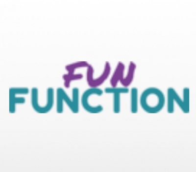 Logótipo com as palavras FUN FUNCTION em roxo e azul