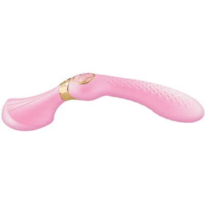 Vibrador rosa com textura em relevo e detalhe dourado