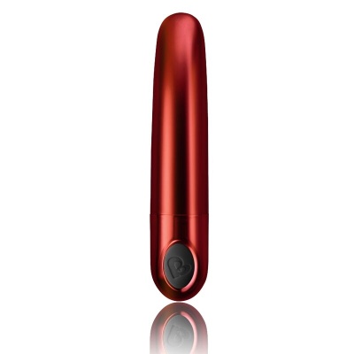 Vibrador vermelho metálico com botão preto na base
