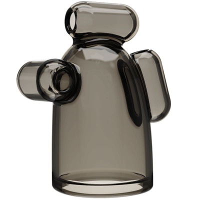 Vaso decorativo em vidro fumado cinza translúcido com três aberturas cilíndricas