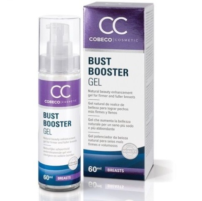 Frasco e embalagem de gel bust booster da marca Cobeco Cosmetic