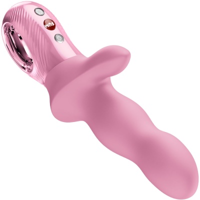 Vibrador rosa em silicone com botões FUN e prateados