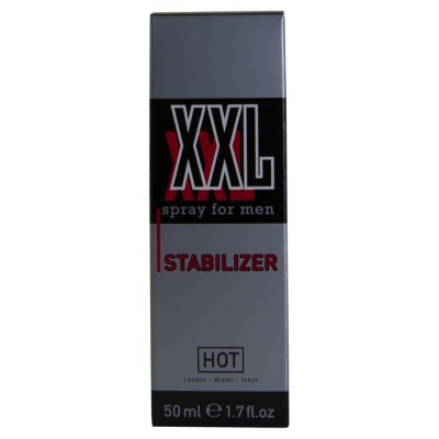 Embalagem de spray para homens XXL STABILIZER em cinza, preto e vermelho.