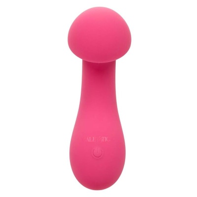 Vibrador cor-de-rosa em silicone com botão de liga/desliga e texto AILETEC
