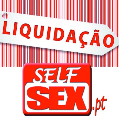 Etiqueta LIQUIDAÇÃO em fundo de código de barras com logótipo SELF SEX .pt