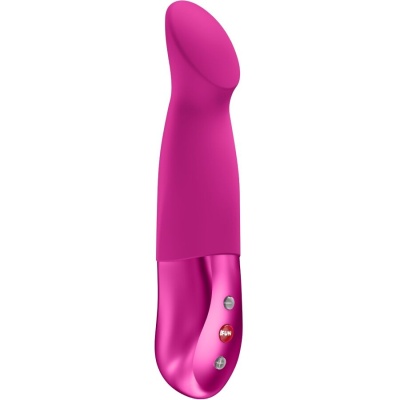 Vibrador cor-de-rosa com botões de controlo em fundo branco