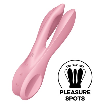 Dispositivo cor-de-rosa com três botões e ícone com a frase PLEASURE SPOTS