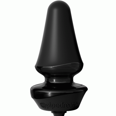 Plug anal preto de silicone com base larga e gravura 'pipedream'
