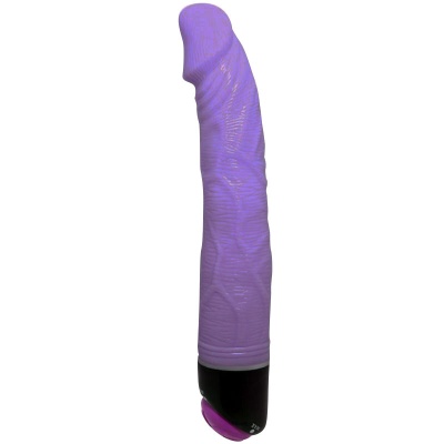 Vibrador roxo com base preta e textura detalhada