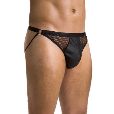 Cueca masculina preta com rede e argola metálica