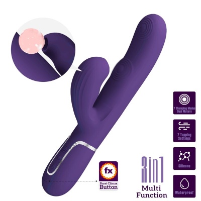 Vibrador roxo 3 em 1 com múltiplas funções e botão Burst Climax