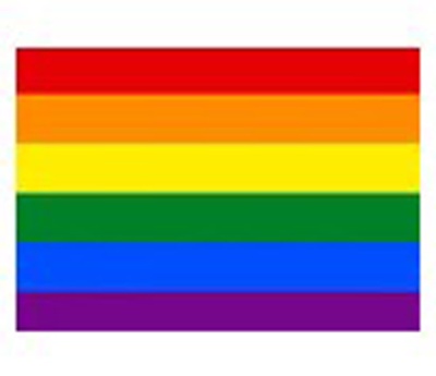 Bandeira arco-íris com faixas horizontais coloridas.