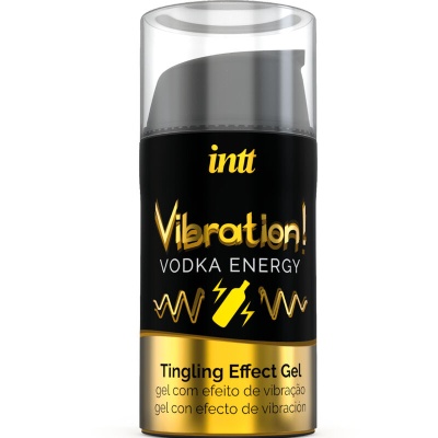 Frasco preto com detalhes dourados de gel Vibration! Vodka Energy