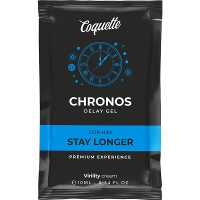 Embalagem preta de gel retardante Chronos Coquette com detalhes azuis