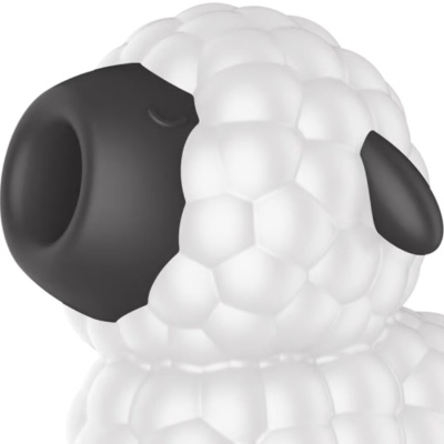 Figura decorativa ovelha branca com focinho e orelha pretos, textura em células hexagonais
