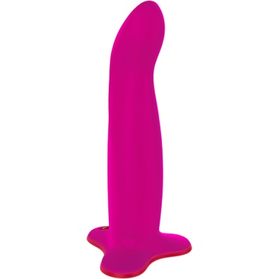 Vibrador cor-de-rosa em silicone com base larga e curva superior