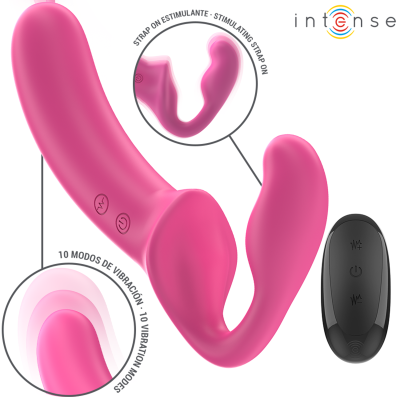 Vibrador rosa ergonómico com controlo remoto preto e texto informativo