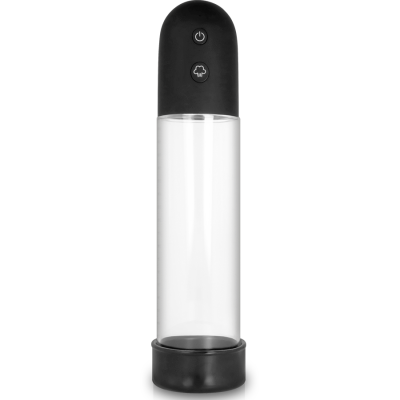 Frasco transparente com tampa preta e botões de controle