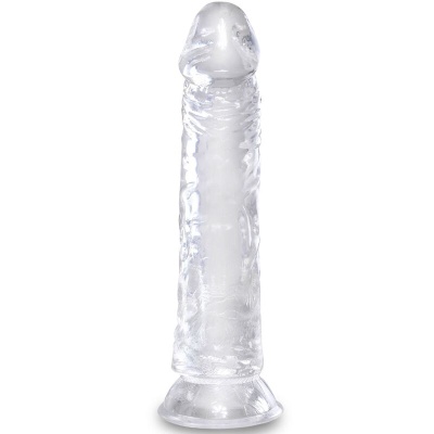 Dildo transparente com textura anatómica e base larga