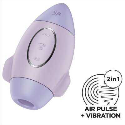 Dispositivo lilás em forma de foguete com botões e selo 2 in 1 AIR PULSE + VIBRATION