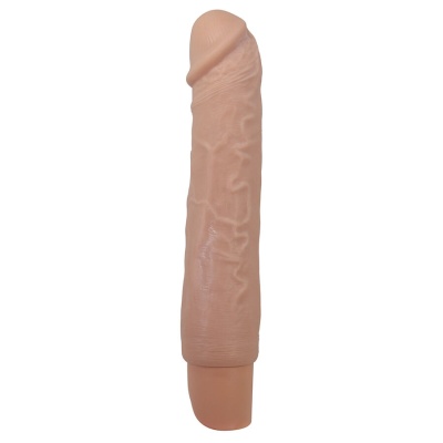 Vibrador realista cor de pele com textura detalhada e base castanha clara