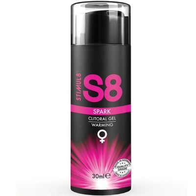 Frasco preto com detalhes rosa de gel clitorial aquecedor