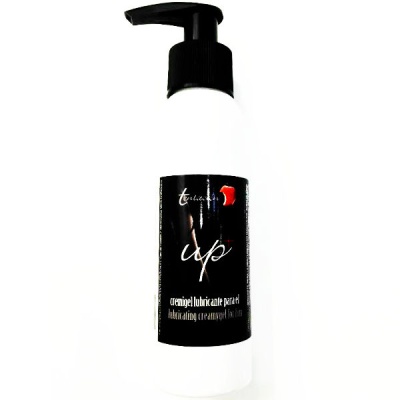 Frasco branco com bomba preta de creme gel lubrificante para homens