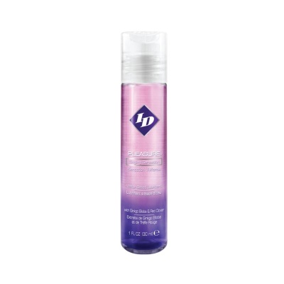 Frasco cilíndrico de lubrificante ID Pleasure com tampa transparente e gradiente roxo para rosa