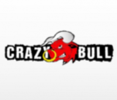 Logótipo Crazy Bull com touro vermelho e argola amarela no nariz