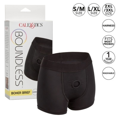 Cuecas boxer pretas com anel rígido e embalagem branca da CalExotics.