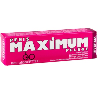 Embalagem rosa de creme para massagem masculina com texto em branco e preto