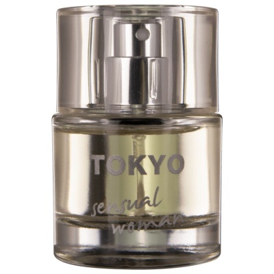 Frasco de perfume Tokyo sensual woman em vidro com tampa transparente.