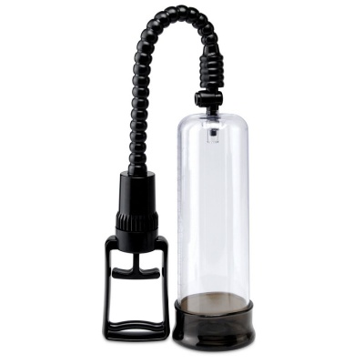 Bomba de vácuo transparente com base preta e mangueira flexível preta