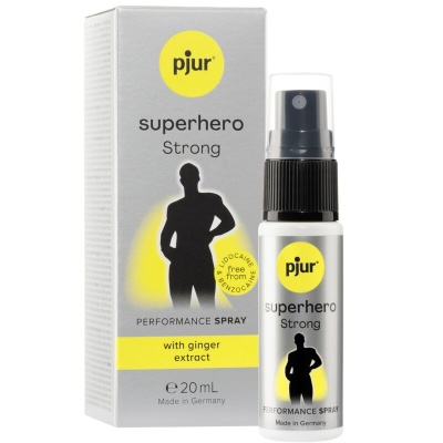 Spray desempenho pjura superhero Strong com extrato de gengibre e embalagem cinza