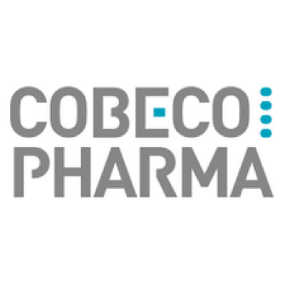Logótipo COBECO PHARMA com cores cinzento e azul