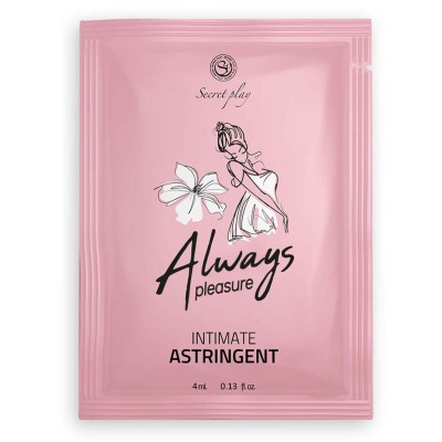 Embalagem rosa do produto íntimo Astringent com ilustração feminina e texto