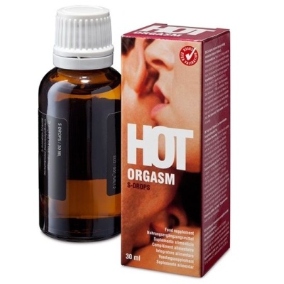 Frasco âmbar com caixa do suplemento HOT ORGASM S-DROPS